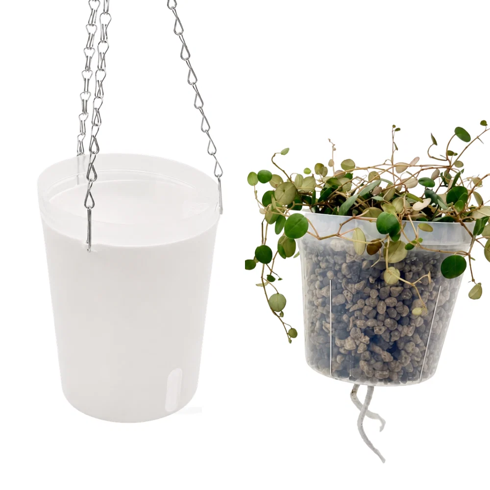Závesný samozavlažovací kvetináč s vkladom (15cm - Biely)
